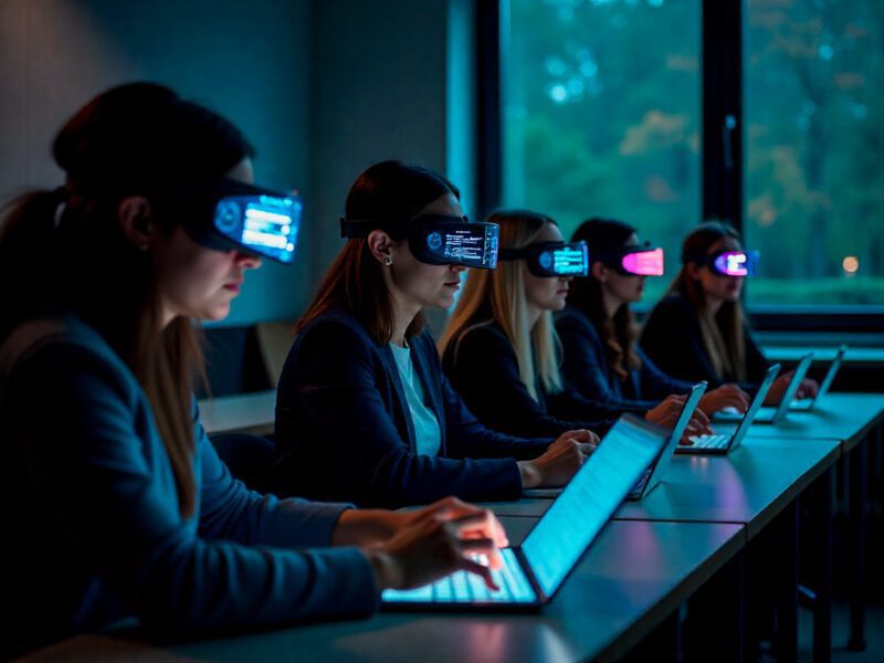 Students with VR headsets at computers