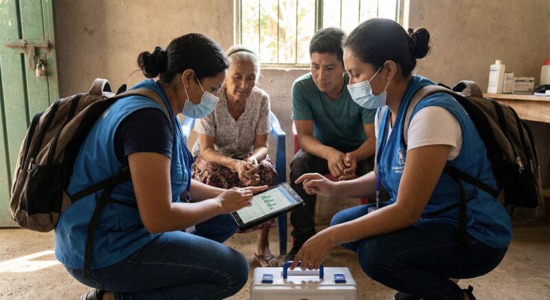 Frontline healthcare workers meeting together