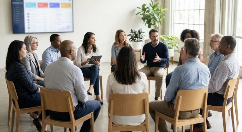 Group meeting in circle