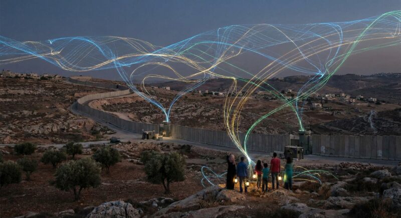 conceptual image depicting digital connectivity emerging from a fragmented physical landscape