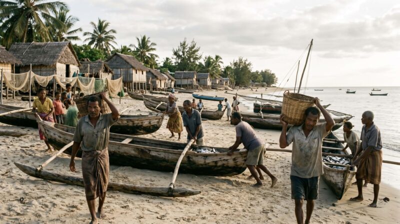 A small-scale fishing scene in Southeast Asia.